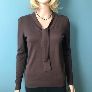 Talbots Tie Front Chocolate Light Weight Sweater